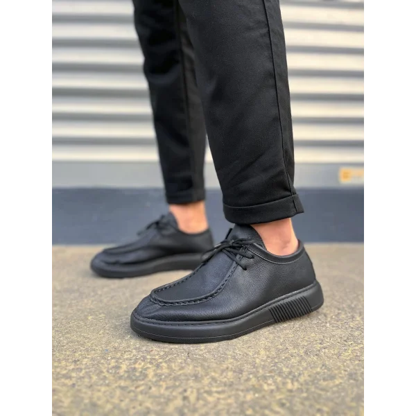 JY170 Tornado Bağcıklı Cilt Erkek Günlük Spor Klasik Ayakkabı CST - Siyah