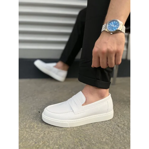 JY180 Estilo X Bağcıksız Cilt Erkek Günlük Spor Klasik Ayakkabı CBT - Beyaz