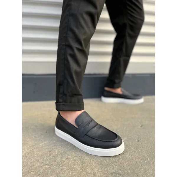 JY180 Estilo X Bağcıksız Cilt Erkek Günlük Spor Klasik Ayakkabı CBT - Siyah