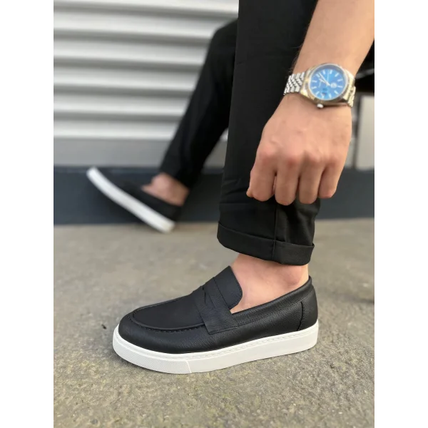 JY180 Estilo X Bağcıksız Cilt Erkek Günlük Spor Klasik Ayakkabı CBT - Siyah