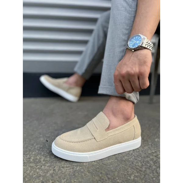 JY180 Estilo X Bağcıksız Süet Erkek Günlük Spor Klasik Ayakkabı SBT - Krem