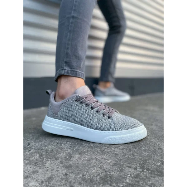 JY204 Flex Bağcıklı Keten Kumaş Erkek Günlük Sneaker Ayakkabı KBT - Gri