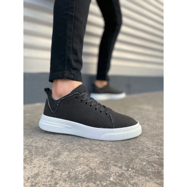 JY204 Flex Bağcıklı Keten Kumaş Erkek Günlük Sneaker Ayakkabı KBT - Siyah
