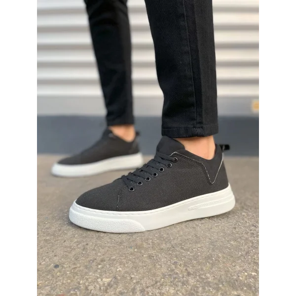JY204 Flex Bağcıklı Keten Kumaş Erkek Günlük Sneaker Ayakkabı KBT - Siyah