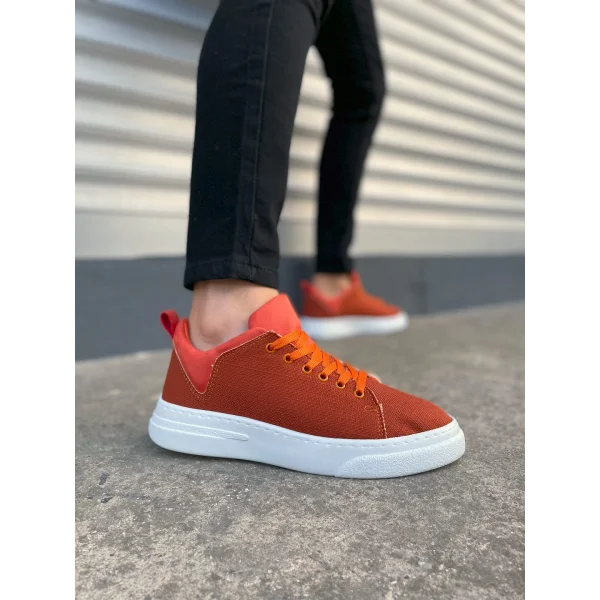 JY204 Flex Bağcıklı Keten Kumaş Erkek Günlük Sneaker Ayakkabı KBT - Turuncu