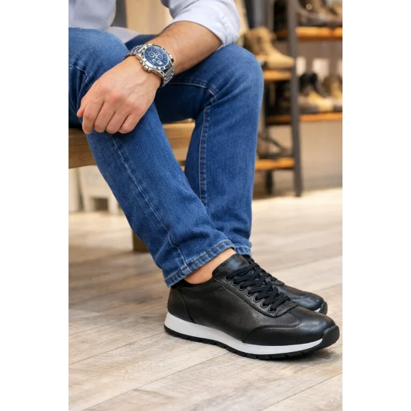 JY2402 Berts Bağcıklı Hakiki Deri  Erkek Günlük Klasik Ayakkabı DBT - Siyah