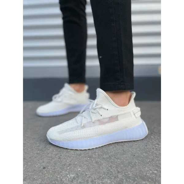 JY305 Pulse Bağcıklı Triko Kumaş Erkek Günlük Spor Ayakkabı TBT - Beyaz