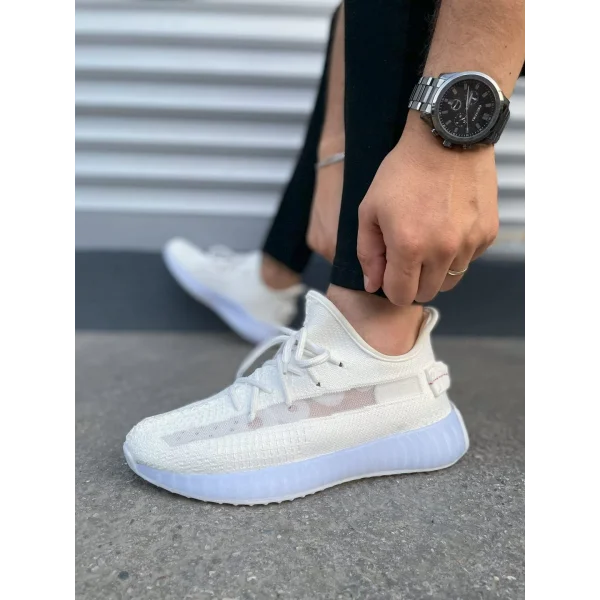 JY305 Pulse Bağcıklı Triko Kumaş Erkek Günlük Spor Ayakkabı TBT - Beyaz