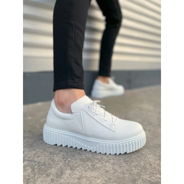 JY502 Bold Bağcıklı Cilt Erkek Günlük Sneaker Ayakkabı CBT - Beyaz
