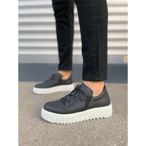 JY502 Bold Bağcıklı Cilt Erkek Günlük Sneaker Ayakkabı CBT - Siyah