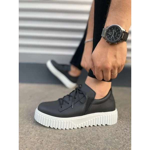 JY502 Bold Bağcıklı Cilt Erkek Günlük Sneaker Ayakkabı CBT - Siyah