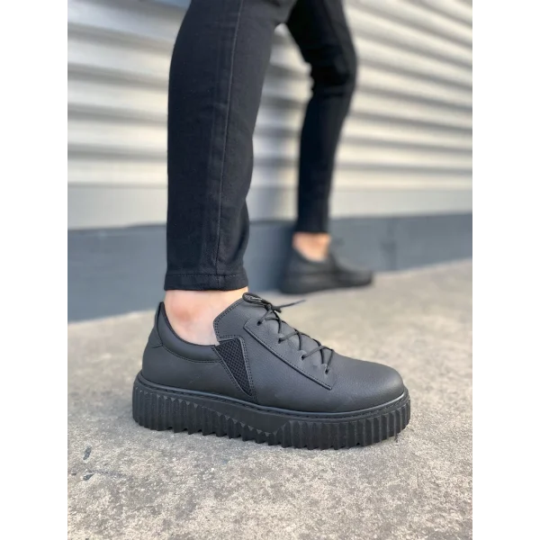 JY502 Bold Bağcıklı Cilt Erkek Günlük Sneaker Ayakkabı CST - Siyah