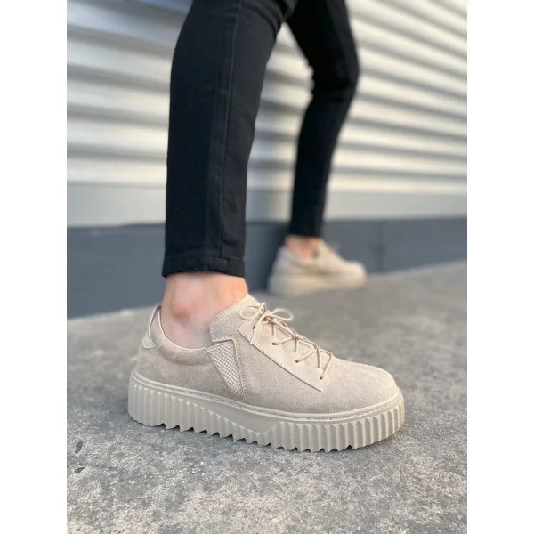 JY502 Bold Bağcıklı Süet Erkek Günlük Sneaker Ayakkabı SKT - Krem