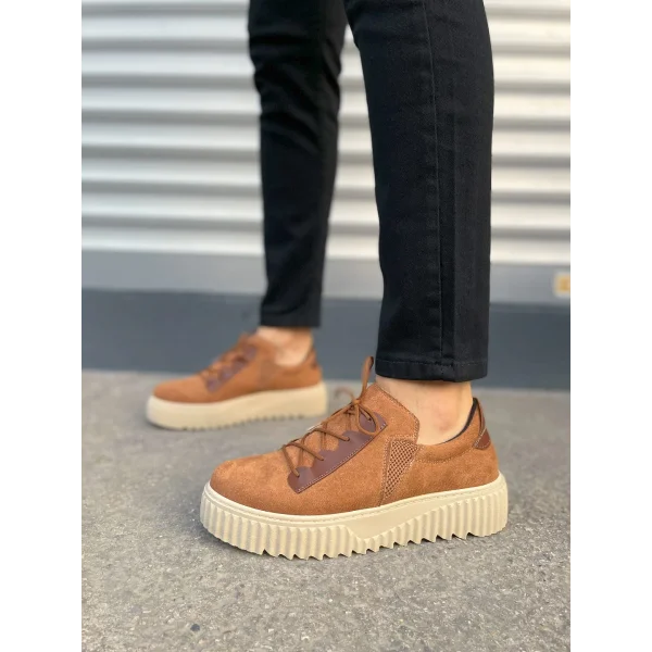 JY502 Bold Bağcıklı Süet Erkek Günlük Sneaker Ayakkabı SKT - Taba