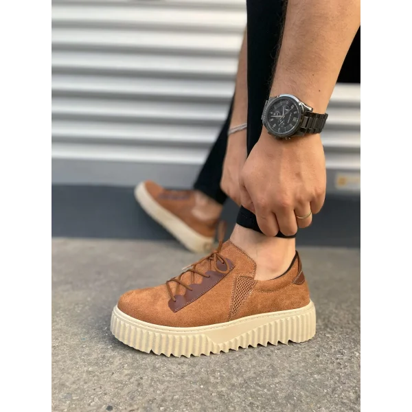 JY502 Bold Bağcıklı Süet Erkek Günlük Sneaker Ayakkabı SKT - Taba