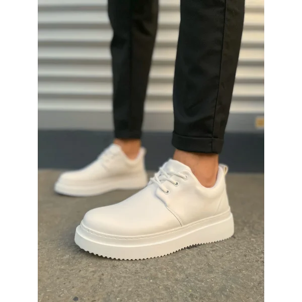 JY03 Luxor Bağcıklı Cilt Erkek Günlük Spor Klasik Ayakkabı CBT - Beyaz