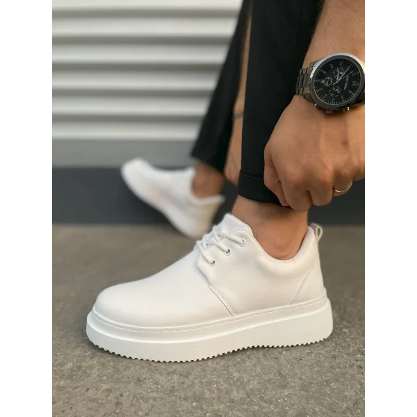 JY03 Luxor Bağcıklı Cilt Erkek Günlük Spor Klasik Ayakkabı CBT - Beyaz
