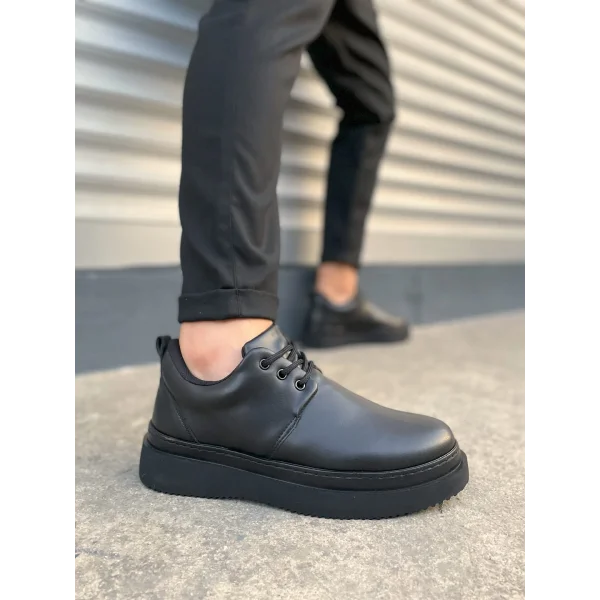 JY03 Luxor Bağcıklı Cilt Erkek Günlük Spor Klasik Ayakkabı CST - Siyah