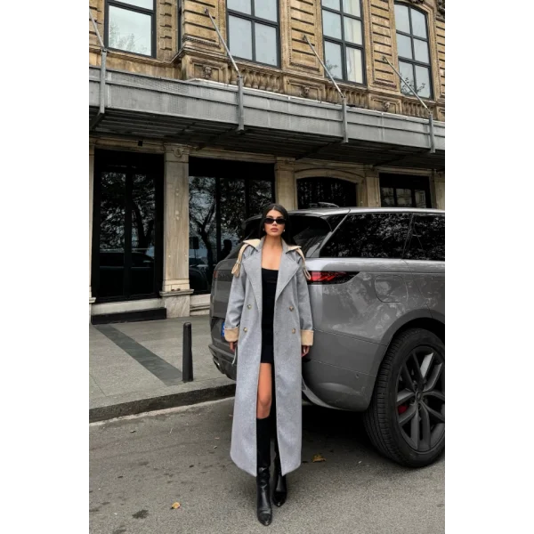 KABAN  YAKA VE ANŞET  BEJ RENKİ  Gri