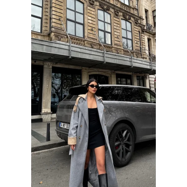 KABAN  YAKA VE ANŞET  BEJ RENKİ  Gri