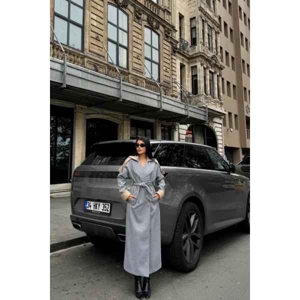 KABAN  YAKA VE ANŞET  BEJ RENKİ  Gri