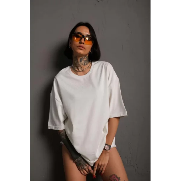 Kadın 24/1 Düz A Kalite Oversize T-shirt - Beyaz