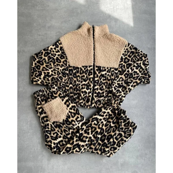 Kadın 3 Iplik Kumaş eopar Desenli Ikili Takım