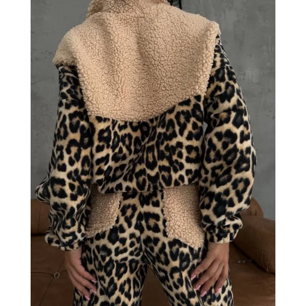 Kadın 3 Iplik Kumaş eopar Desenli Ikili Takım