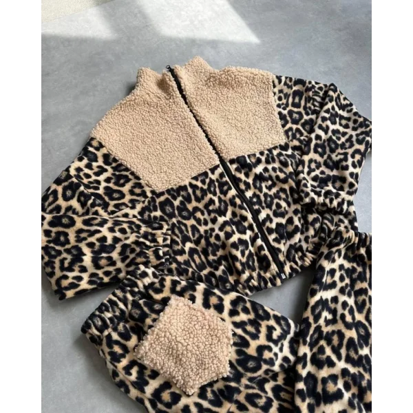 Kadın 3 Iplik Kumaş eopar Desenli Ikili Takım