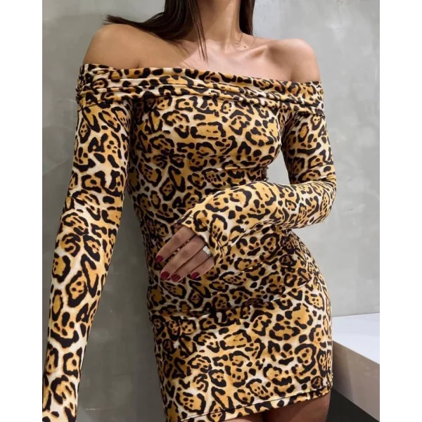 Kadın adonna endil Yaka eopar Desen ini Elbise