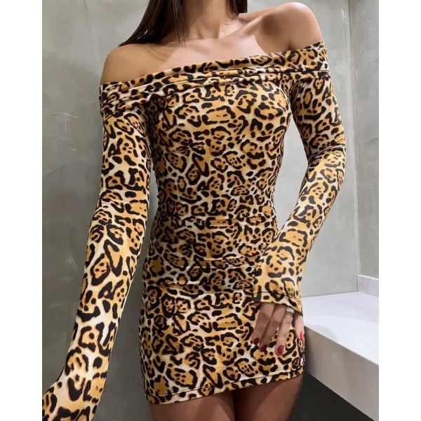 Kadın adonna endil Yaka eopar Desen ini Elbise