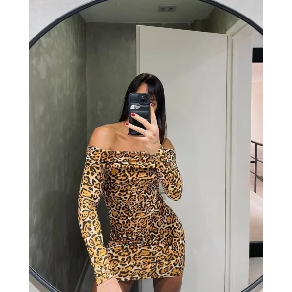 Kadın adonna endil Yaka eopar Desen ini Elbise