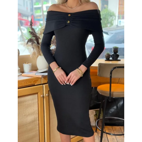 Kadın adonna Yaka Düğme Detay Fırsat ürün idi Boy Elbise