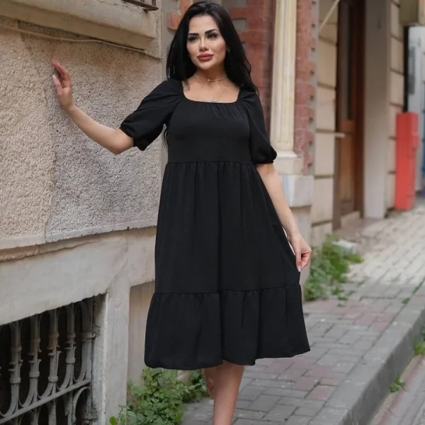 Kadın Aerobin Kumaş adonna Yaka Kısa Kollu Elbise