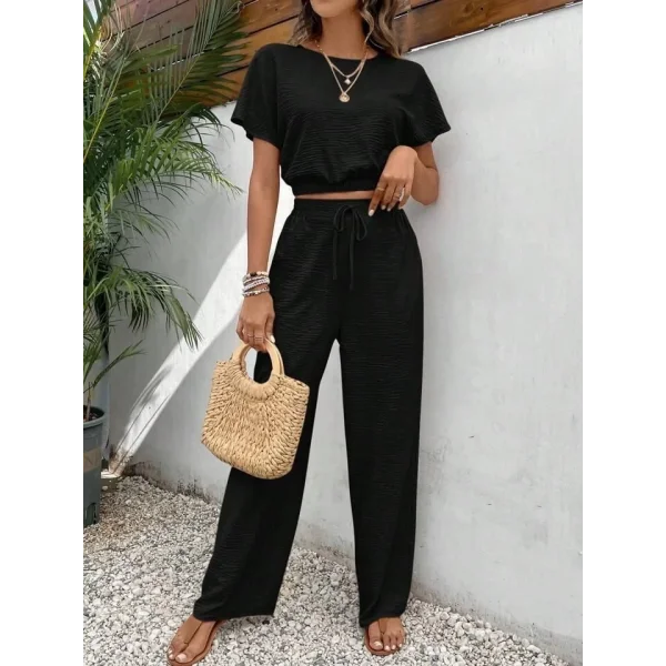 Kadın Aerobin Kumaş Bel Lastik Detaylı Pantolonlu Takım