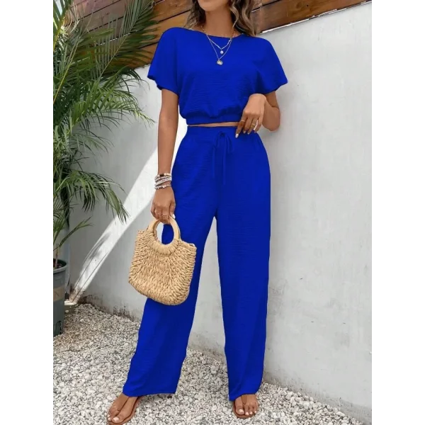 Kadın Aerobin Kumaş Bel Lastik Detaylı Pantolonlu Takım