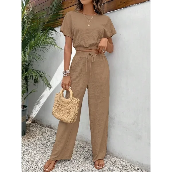 Kadın Aerobin Kumaş Bel Lastik Detaylı Pantolonlu Takım