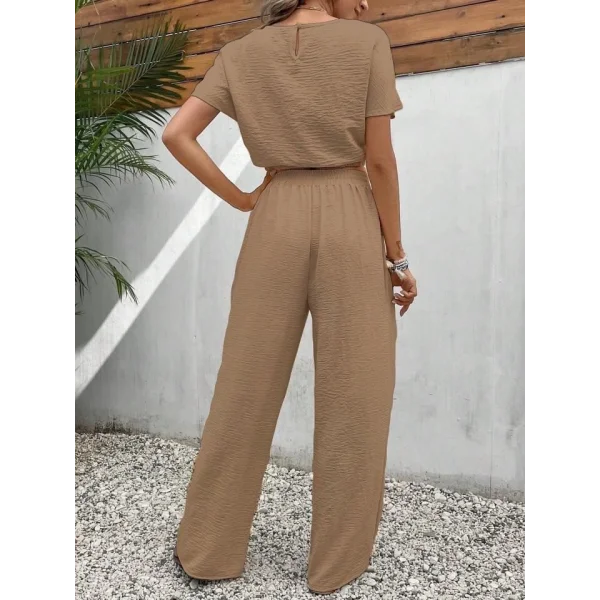 Kadın Aerobin Kumaş Bel Lastik Detaylı Pantolonlu Takım