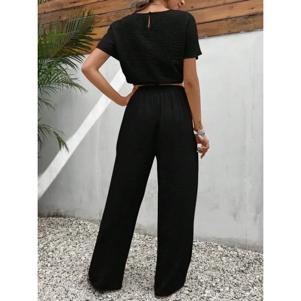 Kadın Aerobin Kumaş Bel Lastik Detaylı Pantolonlu Takım