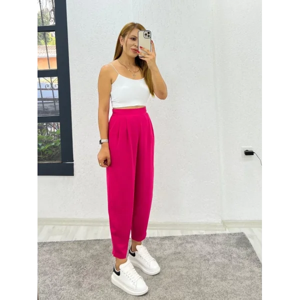 Kadın Aerobin Kumaş Bel Lastikli Pileli Pantolon