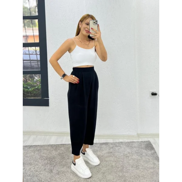 Kadın Aerobin Kumaş Bel Lastikli Pileli Pantolon