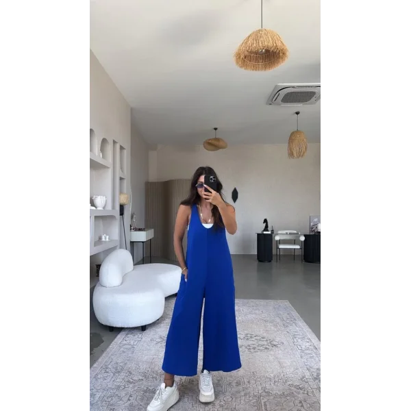 Kadın Aerobin Kumaş Cepli Bağlama Askılı Tulum