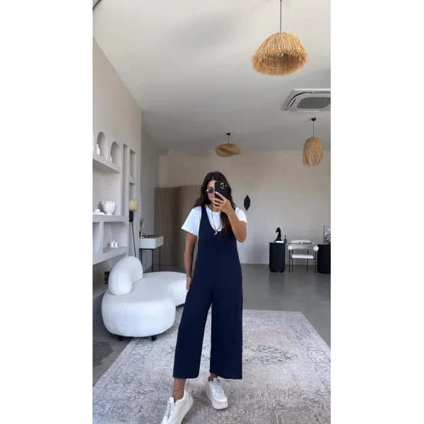 Kadın Aerobin Kumaş Cepli Bağlama Askılı Tulum