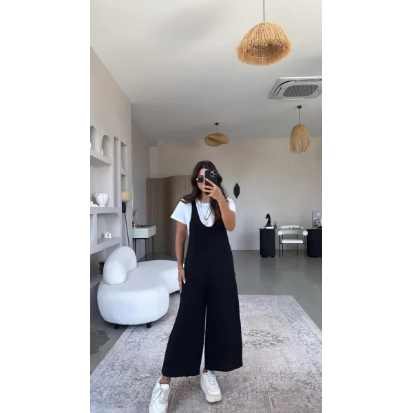 Kadın Aerobin Kumaş Cepli Bağlama Askılı Tulum