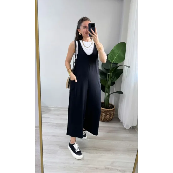 Kadın Aerobin Kumaş Cepli Tulum