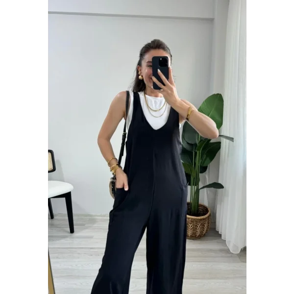 Kadın Aerobin Kumaş Cepli Tulum