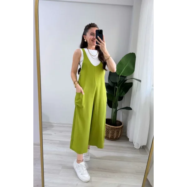 Kadın Aerobin Kumaş Cepli Tulum