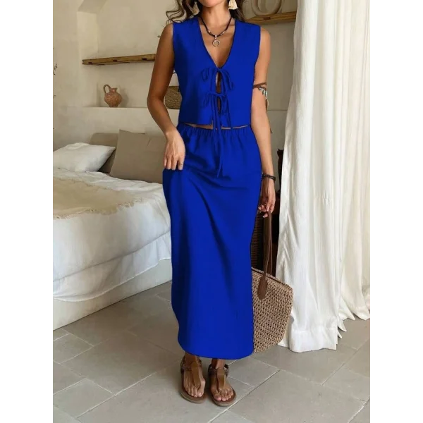 Kadın Aerobin Kumaş Eteği Yırtmaçlı ön Bağlama Detaylı Takım