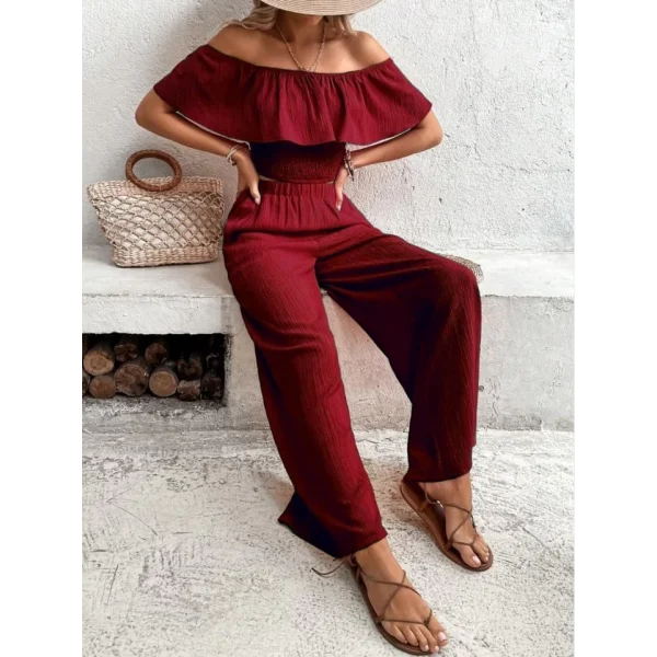 Kadın Aerobin Kumaş Fırfır Detaylı Madonna Yaka Takım