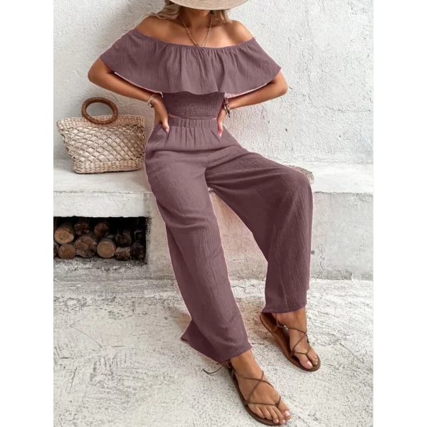 Kadın Aerobin Kumaş Fırfır Detaylı Madonna Yaka Takım